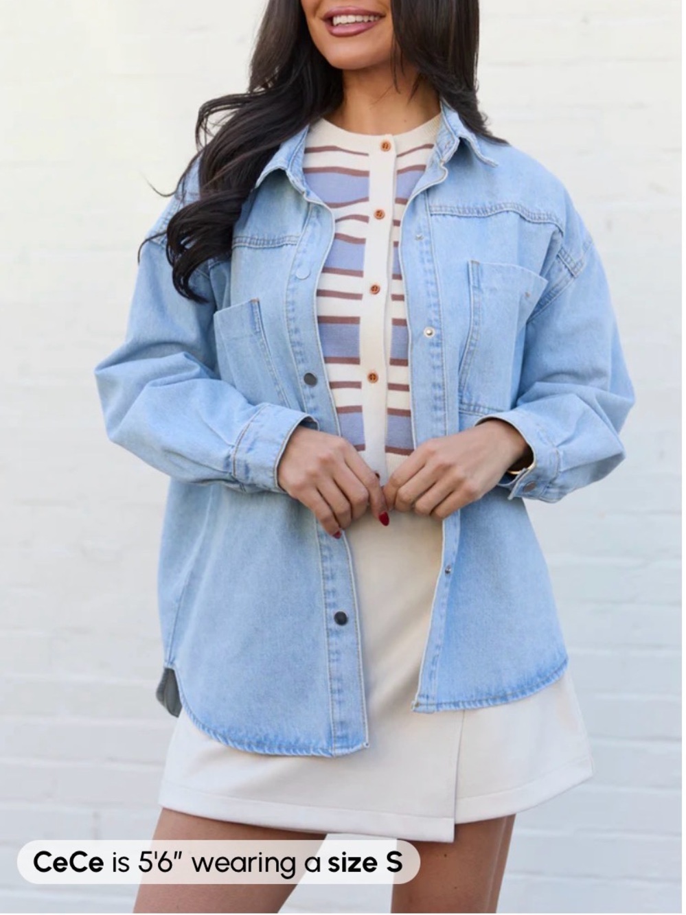 Pink Lily Light Wash Denim Button-Down Shirt - Pale Blue